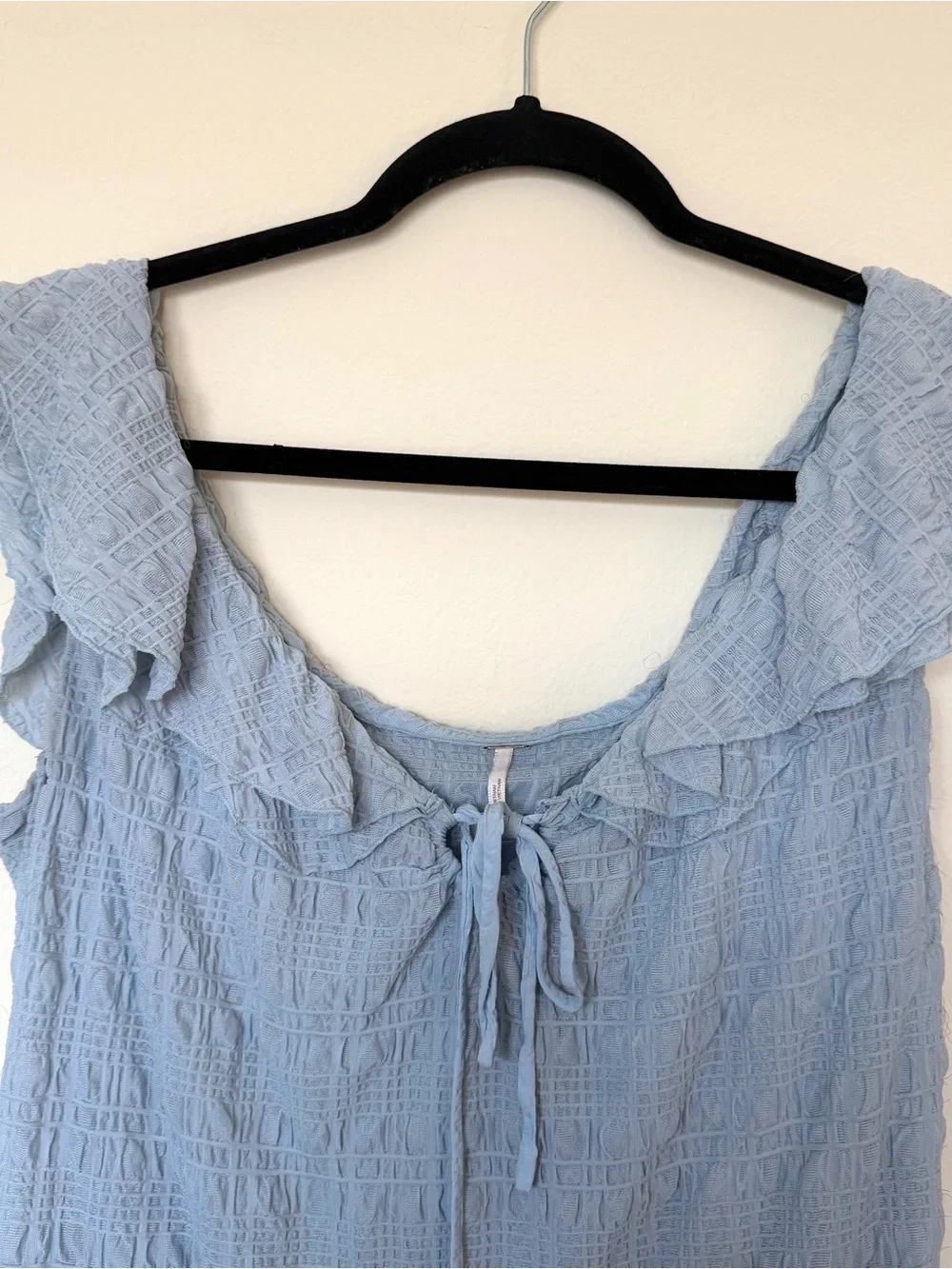Free People Icy Blue Ruffle Off Shoulder Textured Top XL